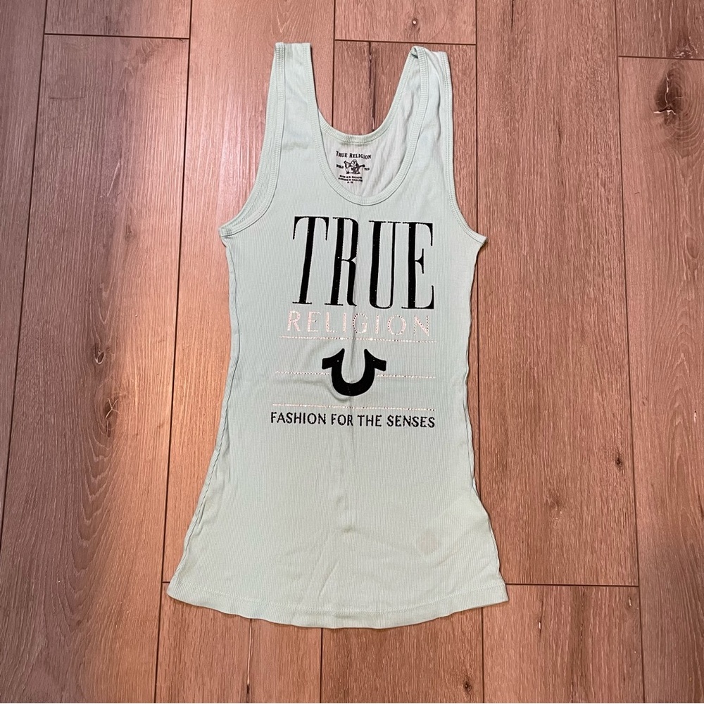 True Religion 'Fashion for the Senses' Ribbed Tank‎ Top Light Blue Black Medium